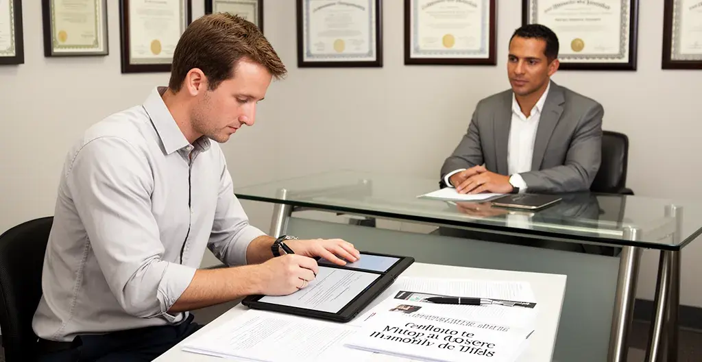 Investisseur français signant les documents de closing dans une title company américaine