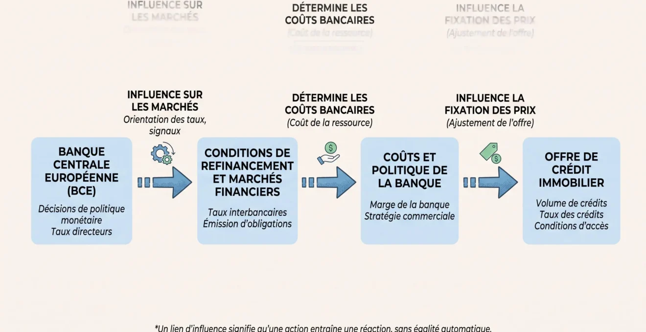 Schéma du lien entre taux directeurs de la BCE et taux de crédit immobilier